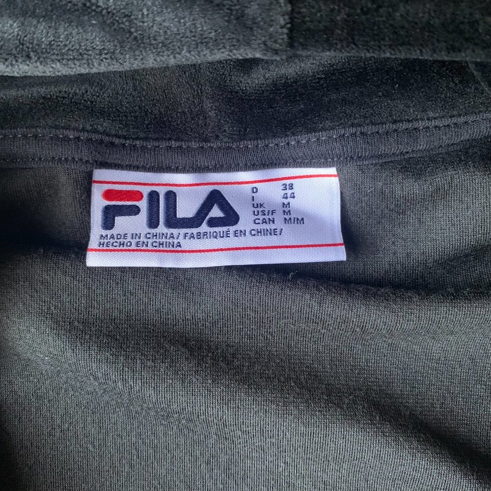 FILA Women's Velour Track Jacket Quarter Zip Hoodie Black Size MEDIUM Y2K - Picture 5 of 9